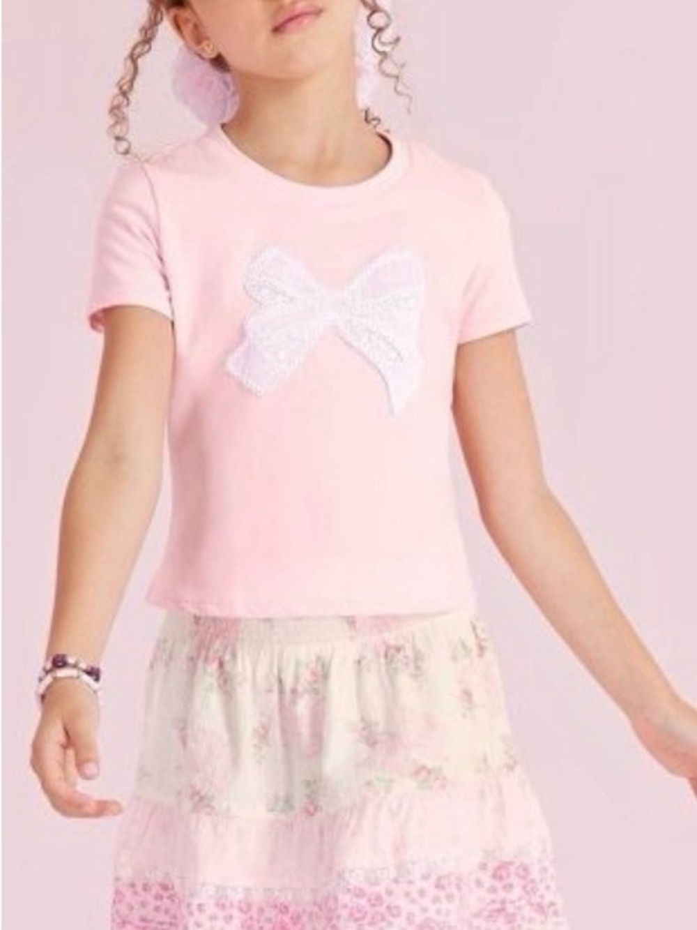 Loveshack fancy by target Girls' Short Sleeve Pink Bow Tee